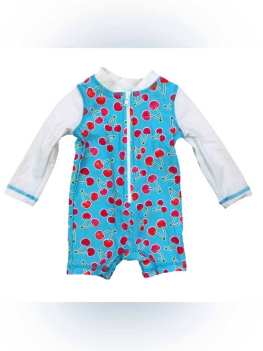 Cherry Print Koala Infant Girls Long Sleeved Blue Rash Guard Baby Swim Suit